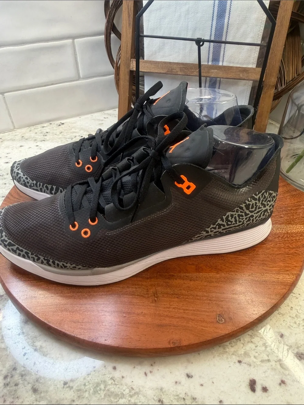 Jordan 88 Racer “Fear” Sneakers with Orange Accents and Grey Elephant Print